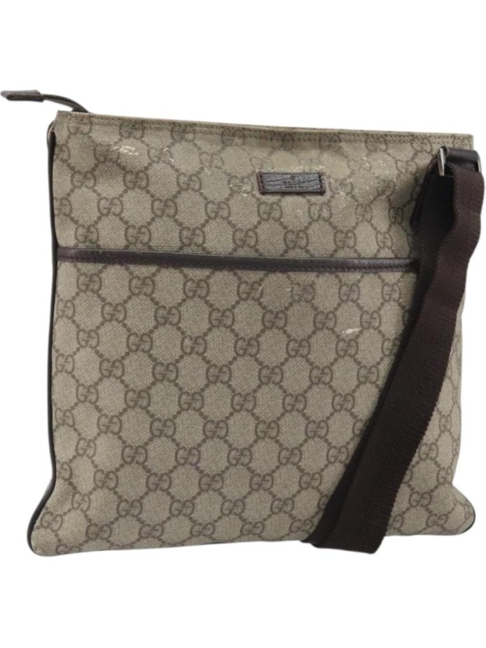 GUCCI GG Supreme Shoulder Bag PVC Beige Silver 141626